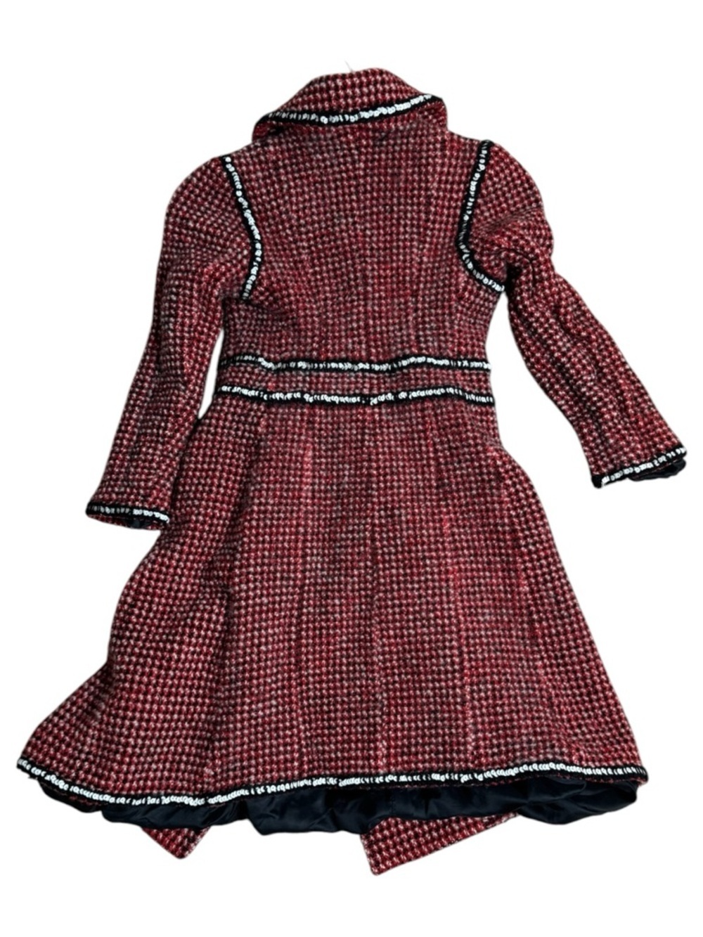 Vintage Andrew GN Paris Red Black Tweed Wool Couture Pea Coat Size M Fits XXS/XS - Picture 2 of 7